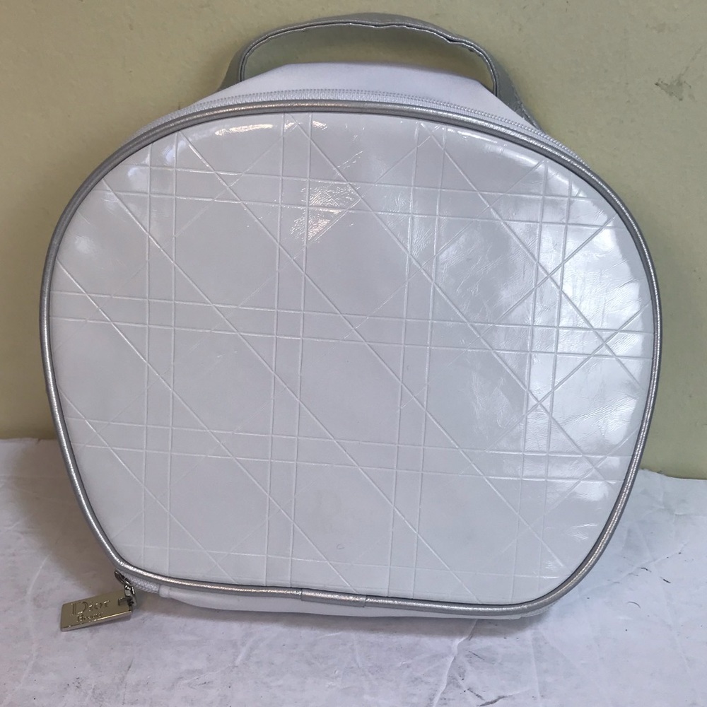 DIOR Beauty Logo Round Make Up Bag Cosmetic Tote Clutch Case Vinyl Cotton Zippy
